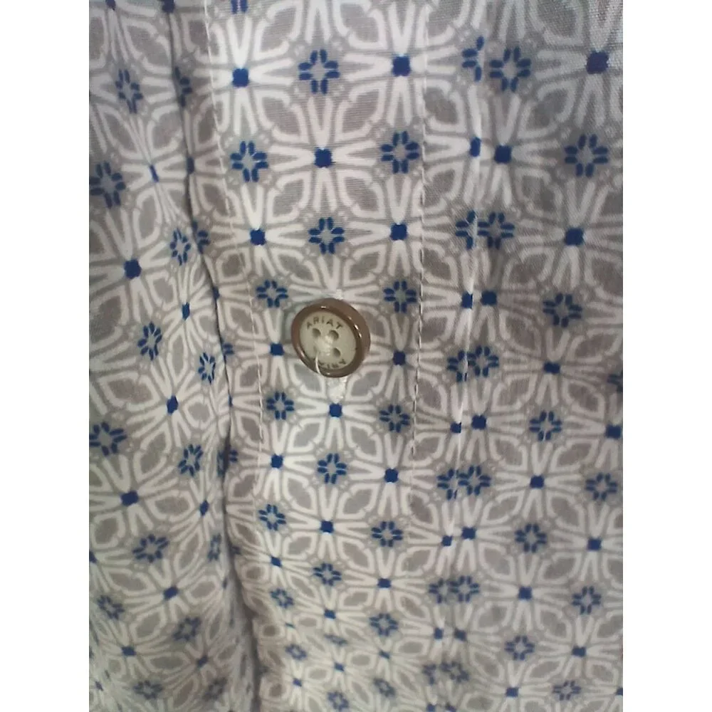 Ariat Mens Button Down Long Sleeve Shirt Size XXL Blue White Geometric - Picture 7 of 16